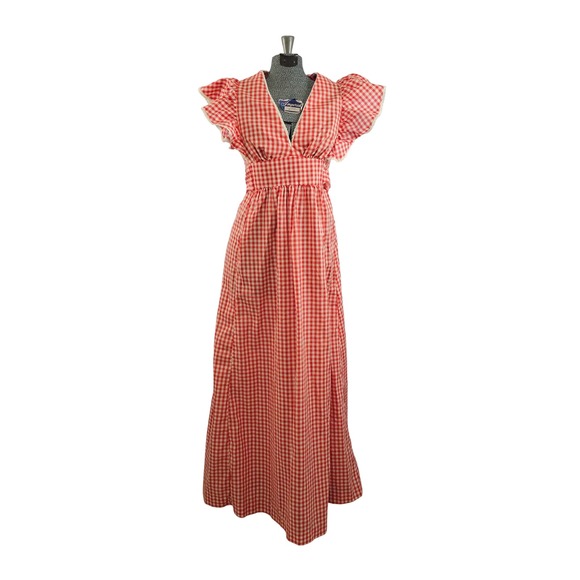 imperial Dresses & Skirts - Vintage 70s S Gingham Prairie Cottagecore Maxi Dress Sleeveless Ruffled Western